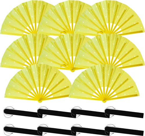 Miniatura 11 de Juego de 8 ventiladores plegables grandes para baile de línea y estallido, botas en el suelo, ventiladores de mano con mangas de abanico, ventilador