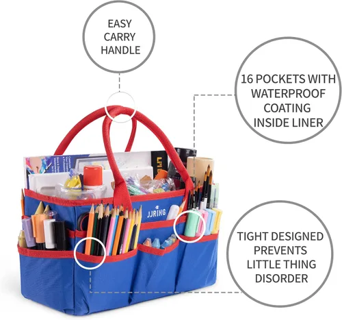 Miniatura 3 de JJRING Bolsa organizadora para manualidades y arte, tela de nailon azul 600D, con bolsillos, para manualidades, álbumes de recortes, médicos y Azul
