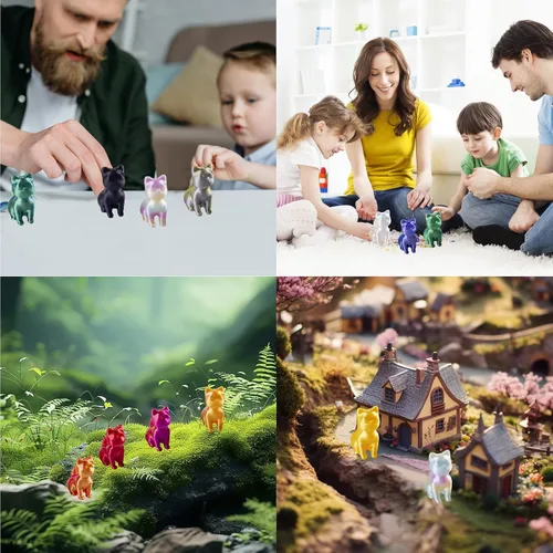 Miniatura 6 de 100 piezas de mini animales impresos en 3D figuras de plástico de animales pequeños en miniatura, figuras de gato pequeño a granel para micro hadas