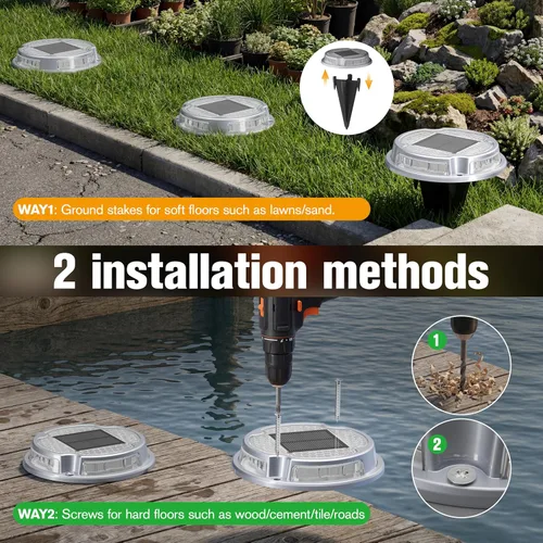 Miniatura 6 de VOLISUN Luces solares para cubierta de entrada, luces marinas para muelle, paquete de 4 luces solares de tierra de 2 colores en 1 LED, impermeable