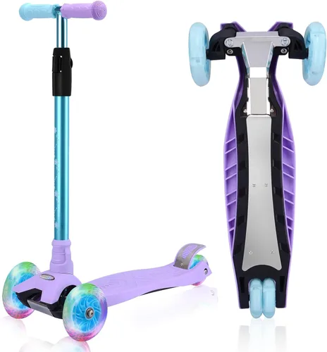 Patinete de 3 ruedas para niños de 6 a 12 años, patinete infantil con ruedas iluminadas, diseño de cubierta resistente y 4 alturas ajustables,
