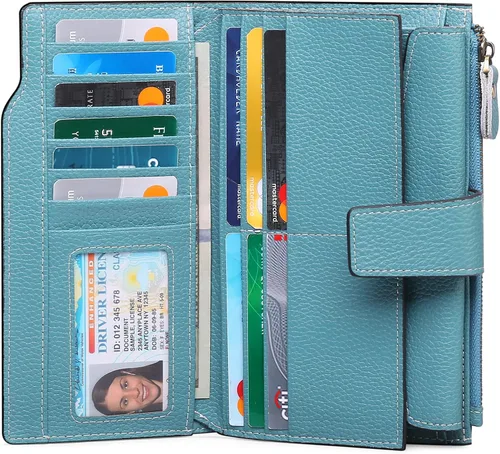 Miniatura 2 de SENDEFN - Cartera de cuero para mujer, portatarjetas con bloqueo RFID, monedero para mujer con cierre