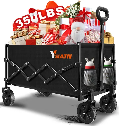 Miniatura 9 de Carrito de Vagón Plegable con Ruedas, Carrito de Vagón Plegable con Ruedas Todo Terreno, Carrito de Comestibles Grande con Ruedas, Vagones Black-6