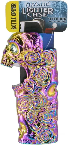 Estuche de encendedor de metal iridiscente para encendedores BIC, protector de encendedor y abrebotellas - Rosas