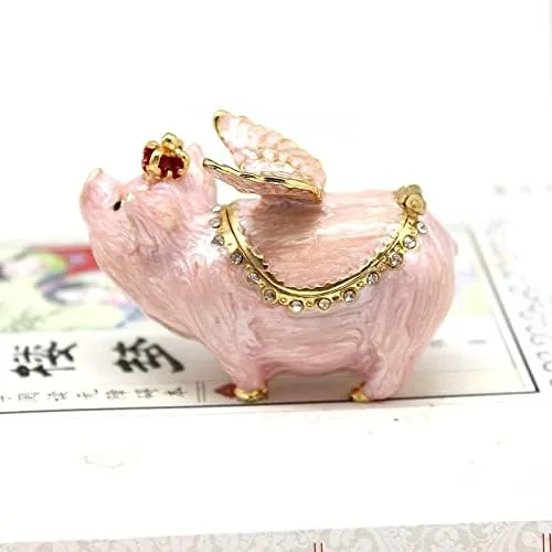 Miniatura 2 de Mini cerdo de diamantes de imitación esmaltados con alas caja de joyería con bisagras caja de baratijas de cerdito brillante caja de anillos