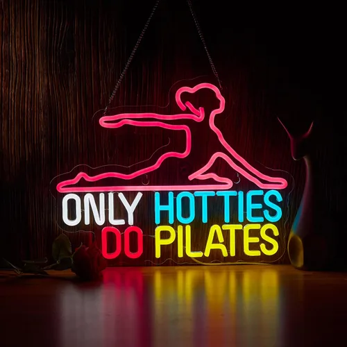 Letrero de neón de Pilates Only Hotties Do Pilates Letreros de neón para decoración de pared Regulable Alimentado por USB Luz LED Estudio de Pilates