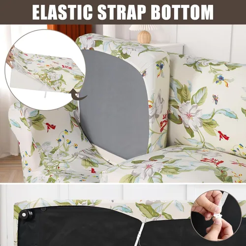Miniatura 4 de SearchI - Funda de sofá elástica con estampado floral, 3 piezas, incluye 2 fundas de cojín independientes, protector lavable para muebles de sala