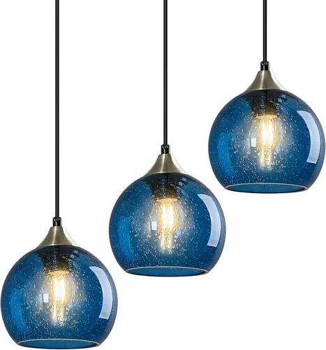 Miniatura 33 de Luces colgantes de vidrio marrón claro, iluminación de isla de cocina, lámparas colgantes de globo, iluminación colgante moderna para dormitorio
