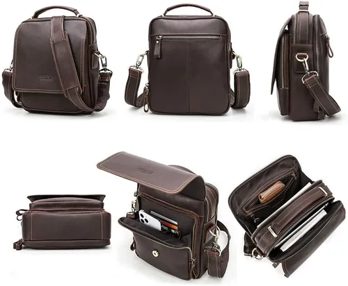 Miniatura 6 de CONTACTS Bolso de mensajero de cuero de grano completo para hombre, bolso de hombro cruzado, bolso de viaje para iPad de 10.5 pulgadas (marrón)