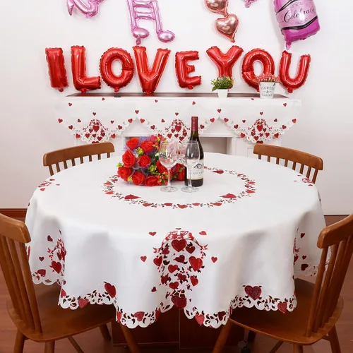 Miniatura 4 de Grelucgo Mantel bordado para el 14 de febrero (redondo de 70 pulgadas)