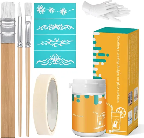 Miniatura 8 de Art Etch - Crema de inicio (3 onzas) para vidrio para diseños intrincados, crea diseños impresionantes en superficies de vidrio, suministros