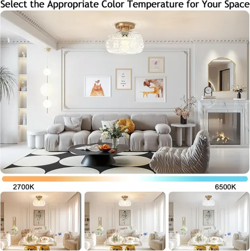 Miniatura 3 de Lámpara de Techo Semiempotrada, Luminaria Moderna Mejorada Cerca del Techo con Vidrio Transparente, Dorada, Iluminación Interior para Cocina