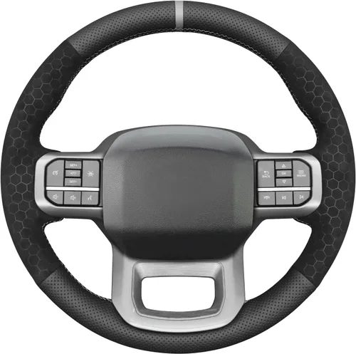 Miniatura 14 de MEWANT Funda de volante de automóvil brillante de fibra de carbono y gamuza cosida a mano para Ford F-150 2021-2023 / F-150 Lightning 2022-2023