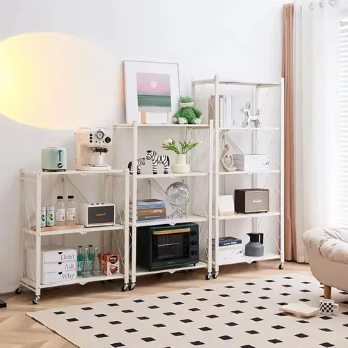 Miniatura 3 de Estantes plegables de almacenamiento con ruedas, organizadores plegables y estante de metal de almacenamiento, estantería para cocina, garaje, 5