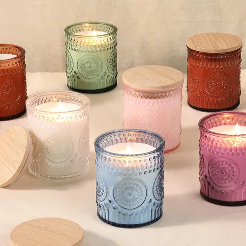 Miniatura 4 de DARJEN Paquete de 10 tarros de vela verdes para hacer velas, tarros vacíos de vidrio de 7.5 onzas con tapas y etiquetas de bambú, recipientes