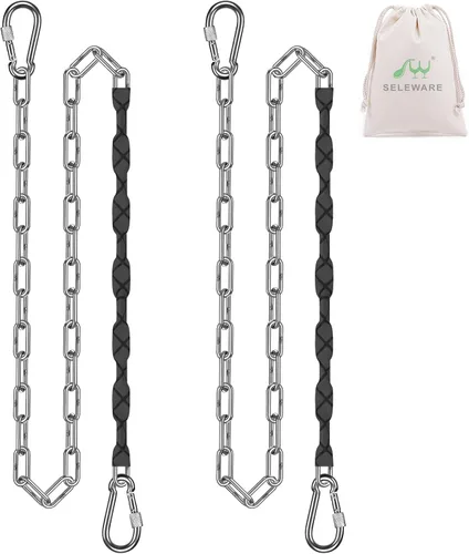 Miniatura 15 de SELEWARE 2 cadenas de columpio resistentes de 85 pulgadas, cadenas colgantes de acero inoxidable de capacidad de 1000 libras con 4 mosquetones, kit