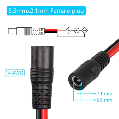Miniatura 5 de CERRXIAN 1FT DC5521 Power Pigtails Cable macho y hembra