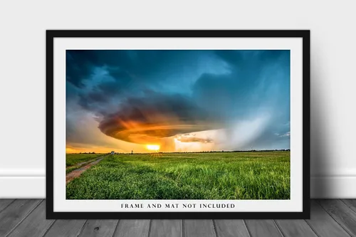 Miniatura 3 de Impresión fotográfica de tormenta (no enmarcada), imagen de supercélula tormenta iluminada por la luz del sol al atardecer en la noche de primavera