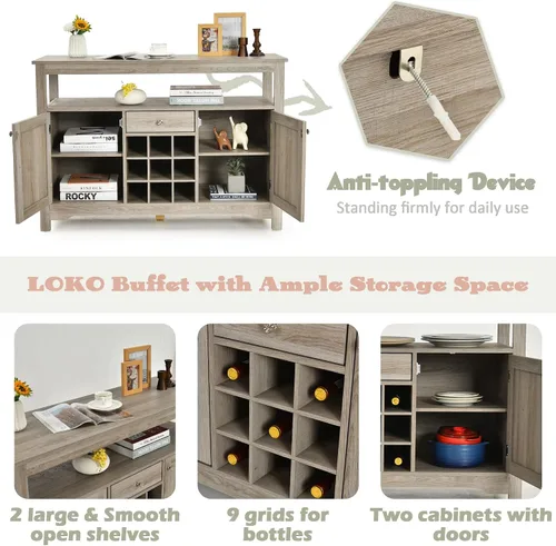Miniatura 5 de LOKO Gabinete de buffet con almacenamiento, armario de almacenamiento de cocina con accesorio anti-caída, aparador de buffet con estante extraíble