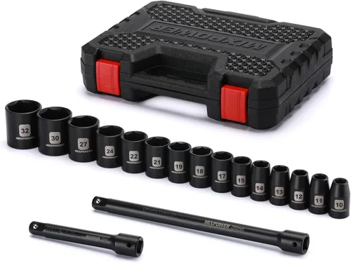 Miniatura 10 de MIXPOWER Juego de dados de impacto poco profundo de 1/2 pulgada, tamaño métrico, 0.394 in-1.260 in, CR-V Proyecto de reparación y mecánico de 6