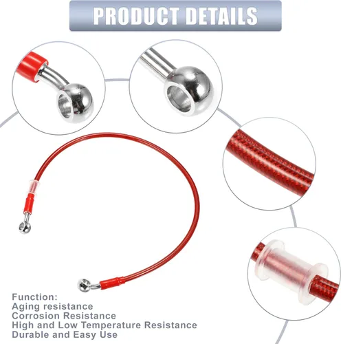 Miniatura 4 de X AUTOHAUX 25.6 in 25.59" Longitud 0.394 in ID motocicleta hidráulico freno manguera tubo tubo 28° 0° acero inoxidable trenzado cable para ATV