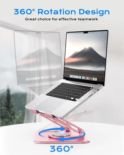 Miniatura 2 de LOXP Soporte ajustable para laptop, soporte para computadora con base giratoria de 360°, soporte ergonómico para computadora portátil para Rosado