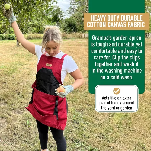 Miniatura 6 de Grampa's Garden - Delantal de jardinería con espalda cruzada con bolsillos para mujeres y hombres Delantal de cosecha con bolsa de canguro grande