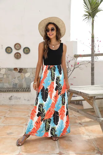 Miniatura 4 de BLUETIME - Vestido largo de verano, sin mangas, con estampado floral, estilo bohemio, para mujer (S-3XL)