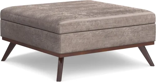Miniatura 17 de Simpli Home Owen - Mesa auxiliar cuadrada de 91 cm (36 pulgadas) de ancho, otomana de almacenamiento con tapa superior, reposapiés tapizado en cuero