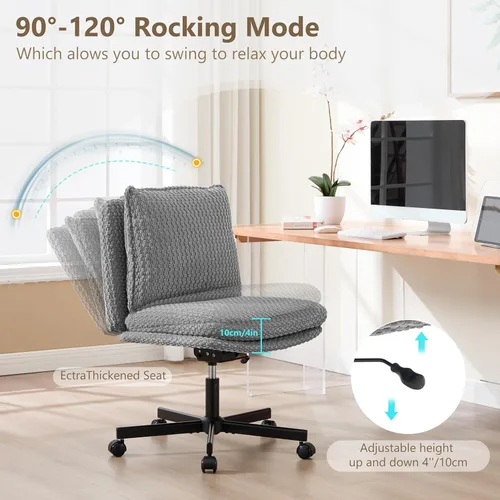 Miniatura 9 de Fizzin Silla cruzada sin brazos, con ruedas cruzadas, asiento de espuma viscoelástica con cojín de respaldo abatible, silla giratoria de respaldo