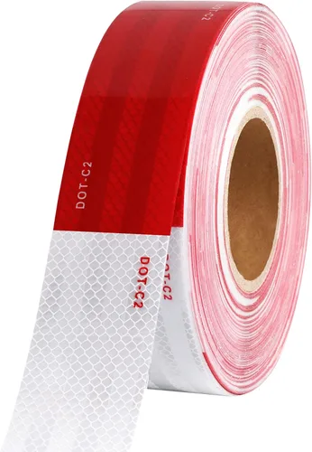 WAENLIR Cinta de Seguridad Reflectante de 2 pulgadas x 160 pies DOT-C2 Impermeable Roja y Blanca Cinta Adhesiva de Conspicuidad para Remolque,