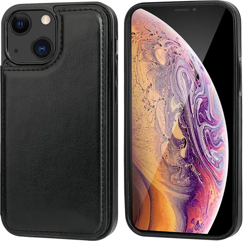 Miniatura 3 de ONETOP - Funda tipo cartera compatible con iPhone 13 Mini con soporte para tarjetas, funda de piel sintética con ranuras para tarjetas, doble cierre
