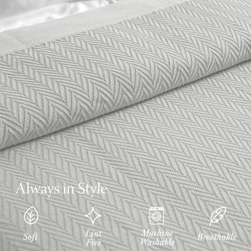 Miniatura 4 de Threadmill Home - Manta de lino de tamaño King, 100% algodón, color blanco, con diseño espiga., Algodón, Plateado, gemelo Gris claro