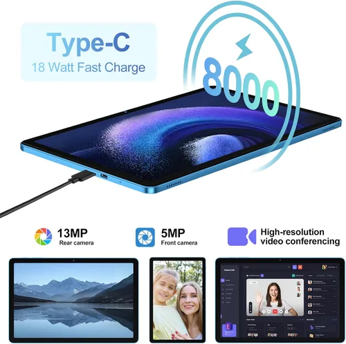 Miniatura 6 de DMOAO Tablet 2025 Tablet Android 14 de 11 pulgadas con 128 GB + 20 GB de almacenamiento grande, Octa-Core 2.0Ghz, 8000mAh, carga rápida de 18 W