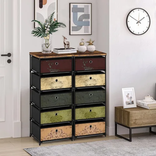 Miniatura 4 de VASICAR Mesita de noche con 5 cajones, organizador de almacenamiento de ropa, pequeña cómoda de tela para dormitorio, armario, entrada, pasillo
