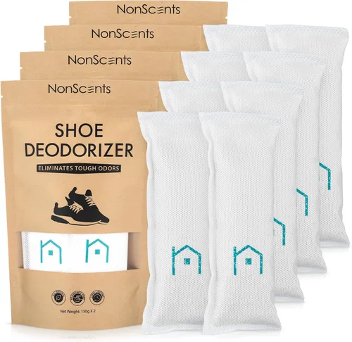 NonScents Desodorizador para zapatos, paquete de 4 (8 unidades), eliminador de olores, ambientador, absorbente de olores, removedor de aroma para