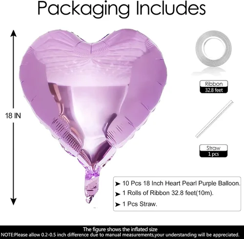 Miniatura 2 de 10 globos de corazón morado perlado, globos de Mylar de 18 pulgadas para baby shower, boda, decoración del día de San Valentín Púrpura perla de 18