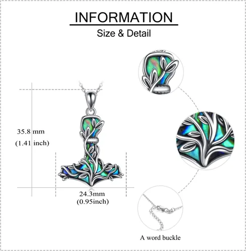 Miniatura 7 de Thor Hammer Collararetes de plata de ley Mjolnir árbol de la vida colgantearetes colgantes nórdicos vikingos joyas regalos para mujeres y hombres