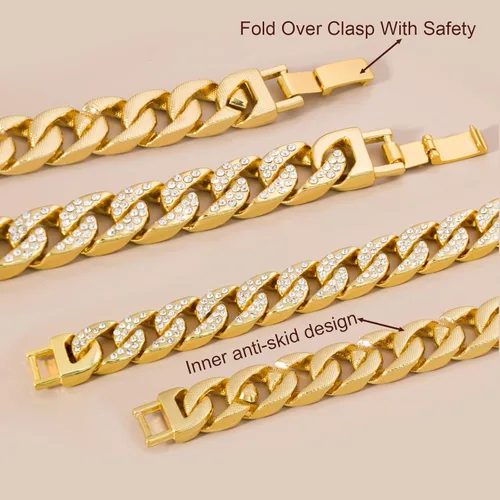 Miniatura 5 de DAILI 14K Gold Bracelets for Men, Cuban Link Bracelet Mens 8 inch Length CZ Hip Hop Bracelet Chain Bracelet Iced Out Cuban Stainless Steel Bracelet