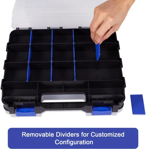 Miniatura 5 de Caja Organizadora de Ferretería con 34 Compartimentos y Divisores Removibles - Caja de Herramientas de Plástico Duradero de Doble Cara para Tuercas