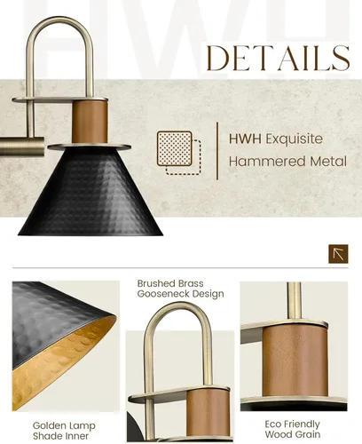 Miniatura 2 de HWH - Juego de 2 apliques de pared modernos, iluminación industrial de pared de granero de latón para dormitorio, cocina, pantalla de metal Negro