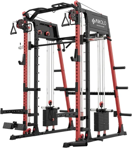 Miniatura 20 de Mikolo M4 2.0 Standard/Ultra/Elite Smith Machine, estante para sentadillas de 2200 libras con sistema LAT-Pull Down y máquina cruzada de cables