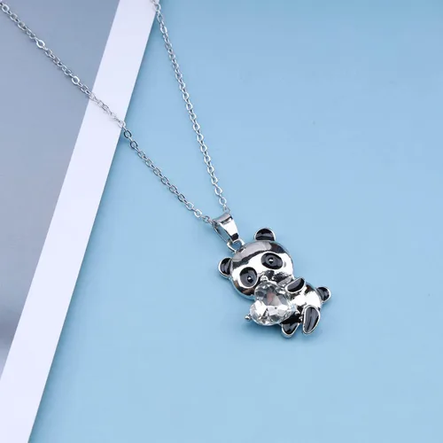 Miniatura 3 de YienDoo Gargantilla de cristal de panda, collar de corazón de cristal blanco de panda con colgante de oso panda, collar de amor de corazón de panda