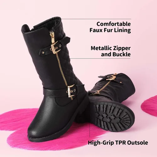 Miniatura 5 de DREAM PAIRS Girls Knee High Winter Motorcycle Riding Boots