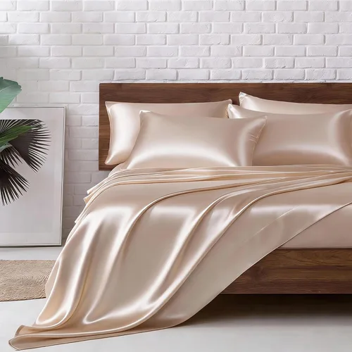 Miniatura 21 de MR&HM Sábanas de satén para cama de tamaño King, juego de 4 piezas de ropa de cama sedosa con bolsillo profundo de 15 pulgadas para colchón