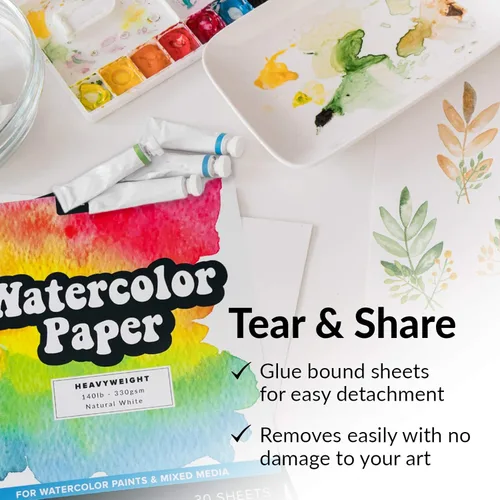 Miniatura 7 de Bloc de papel de acuarela, paquete de 2, papel pesado blanco prensado en frío de 140 libras para pintura de acuarela, marcadores y bolígrafos, 9 x