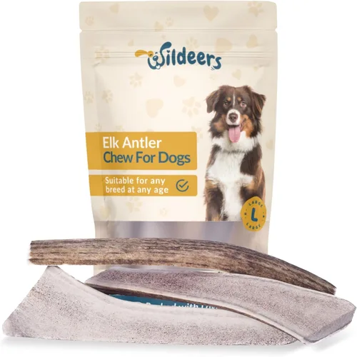 Miniatura 11 de Wildeers Cuernos divididos para perros medianos, paquete de 2, fabricados en Estados Unidos, cuernos de alce de grado A, huesos masticables