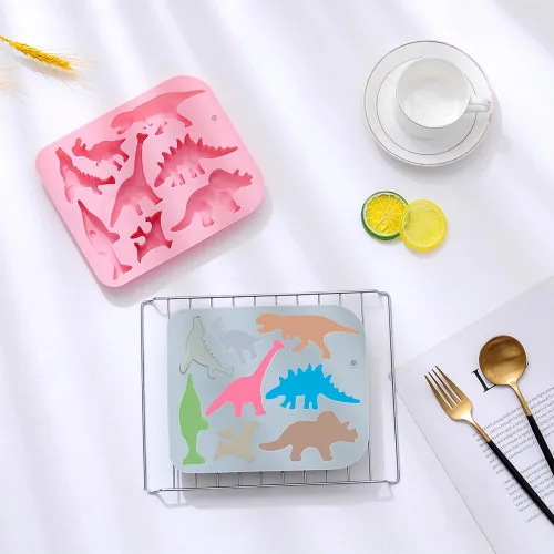 Miniatura 4 de 2 moldes de silicona para tartas de dinosaurio, bandeja de gomitas de chocolate con dinosaurio 3D de dibujos animados, 8 cavidades, molde de Molde