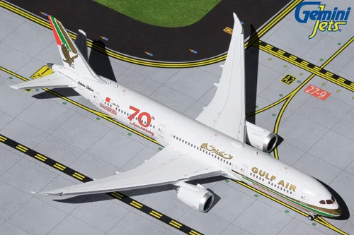 Miniatura 2 de GeminiJets Boeing 787-9 Avión comercial Gulf Air - 70 aniversario blanco con gráficos 1/400 modelo de avión fundido a troquel