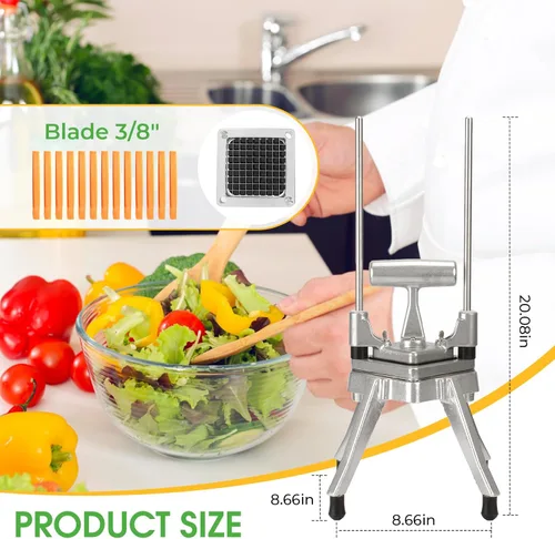 Miniatura 2 de Cortador comercial – Cortador de acero inoxidable resistente para frutas, verduras, tomate, pimientos, cebolla, papa, 1 en 1, 3/8 pulgadas